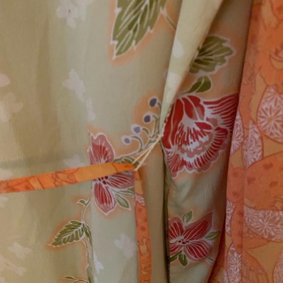 Orange  green floral polyester floral robe kimono M - Picture 5 of 8